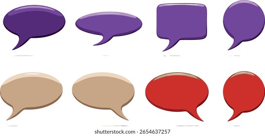 tridimensional, fala, vetor, bolha, bate-papo, isolado, conjunto, ilustração, vermelho, branco, elemento, realista, cores, balão, brilhante, forma, diálogo, roxo, falar, notificação, balão, conversação