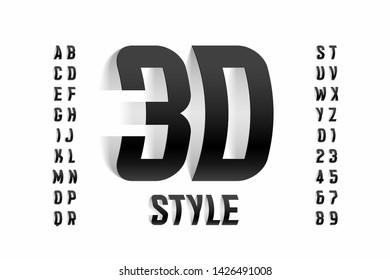 Three-dimensional style font design, 3d alphabet letters and numbers vector illustration