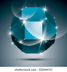 Three-dimensional turquoise sparkling orb. Vector dazzling abstract illustration, eps10 treasure. 