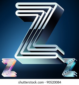 Three-dimensional ultra-modern alphabet from chrome or metal letters. Character z