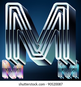 Three-dimensional ultra-modern alphabet from chrome or metal letters. Character m