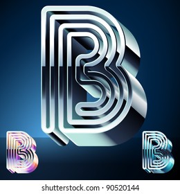 Three-dimensional ultra-modern alphabet from chrome or metal letters. Character b