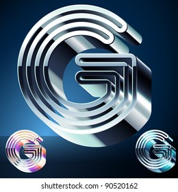 Three-dimensional ultra-modern alphabet from chrome or metal letters. Character g