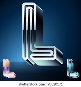 Three-dimensional ultra-modern alphabet from chrome or metal letters. Character l