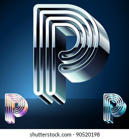 Three-dimensional ultra-modern alphabet from chrome or metal letters. Character p