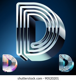 Three-dimensional ultra-modern alphabet from chrome or metal letters. Character d