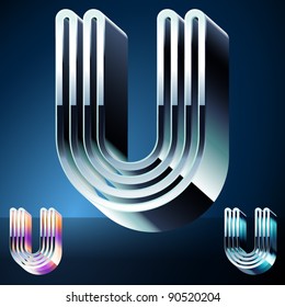 Three-dimensional ultra-modern alphabet from chrome or metal letters. Character u