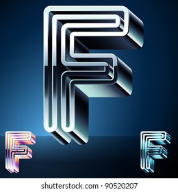 Three-dimensional ultra-modern alphabet from chrome or metal letters. Character f