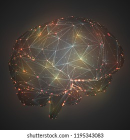 three-dimensional vector cyber brain. neural network mega-data processing, template interface design on background.
