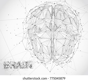 three-dimensional vector cyber brain. neural network mega-data processing, template interface design on a white background.