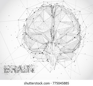 three-dimensional vector cyber brain. neural network mega-data processing, template interface design on a white background.
