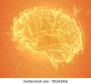 three-dimensional vector cyber brain. neural network mega-data processing, template interface design on background.