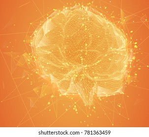three-dimensional vector cyber brain. neural network mega-data processing, template interface design on background.