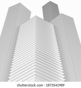 A three-dimensional vector graphic with  technical drawings in lines and contours. Architectural sketching.