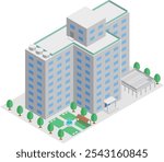 Three-dimensional vector illustration material of a high-rise apartment that serves as a living foundation