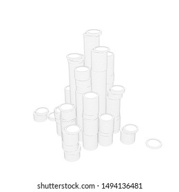 three-dimensional vector illustration of towers  composed of coins/ money concept/ business and currency symbol/ finance cityscape