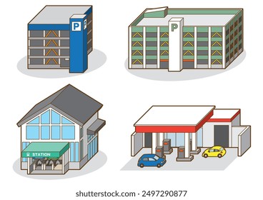 Three-dimensional vector illustration of various buildings.