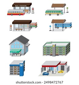 Three-dimensional vector illustration of various buildings.
