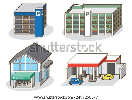 Three-dimensional vector illustration of various buildings.