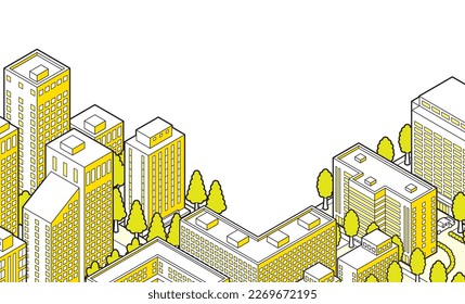 Three-dimensional view of the townscape. Background. City.