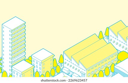 Three-dimensional view of the townscape. Background. Factory. Suburb.