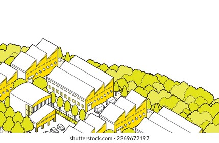 Three-dimensional view of the townscape. Background. Factory. Suburb.