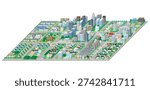 Three-dimensional view of the townscape. Cityscape.