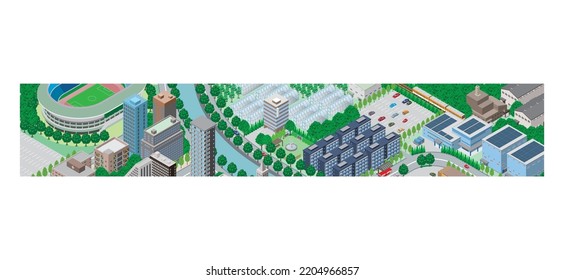 Three-dimensional view of the townscape. Cityscape.