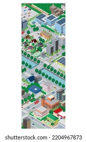 Three-dimensional view of the townscape. Cityscape.