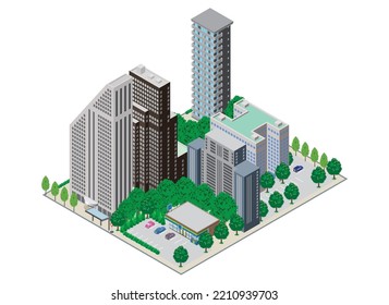 Three-dimensional view of the townscape. Cityscape.