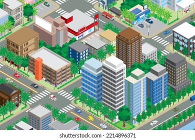 Three-dimensional view of the townscape. Cityscape.