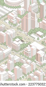 Three-dimensional view of the townscape. Cityscape.