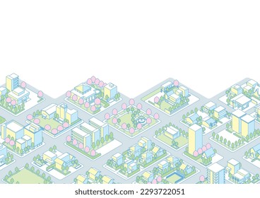 Three-dimensional view of the townscape. Cityscape.