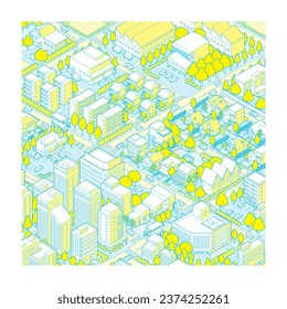 Three-dimensional view of the townscape. Cityscape.