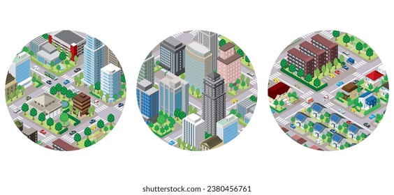 Three-dimensional view of the townscape. Cityscape.