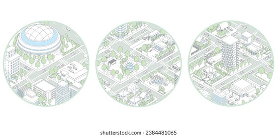 Three-dimensional view of the townscape. Cityscape.