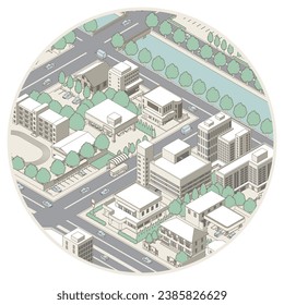 Three-dimensional view of the townscape. Cityscape.