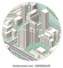Three-dimensional view of the townscape. Cityscape.