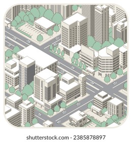 Three-dimensional view of the townscape. Cityscape.