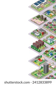 Three-dimensional view of the townscape. Cityscape.