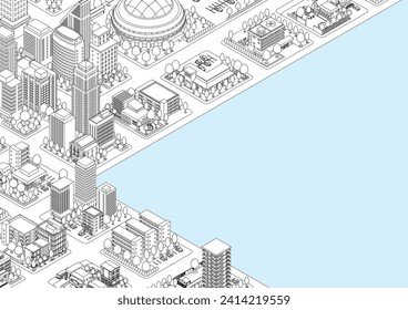 Three-dimensional view of the townscape. Cityscape.
