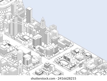 Three-dimensional view of the townscape. Cityscape.