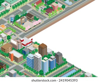 Three-dimensional view of the townscape. Cityscape.