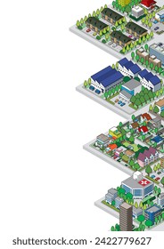 Three-dimensional view of the townscape. Cityscape.