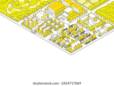 Three-dimensional view of the townscape. Cityscape.