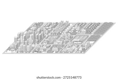 Three-dimensional view of the townscape. Cityscape.
