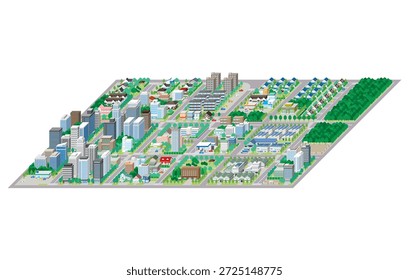 Three-dimensional view of the townscape. Cityscape.
