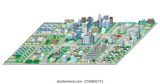 Three-dimensional view of the townscape. Cityscape.