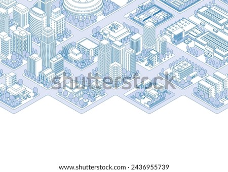 Three-dimensional view of the townscape. Cityscape.