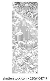 Vista tridimensional del paisaje urbano. Paisaje urbano. Ilustración de dibujo de línea.